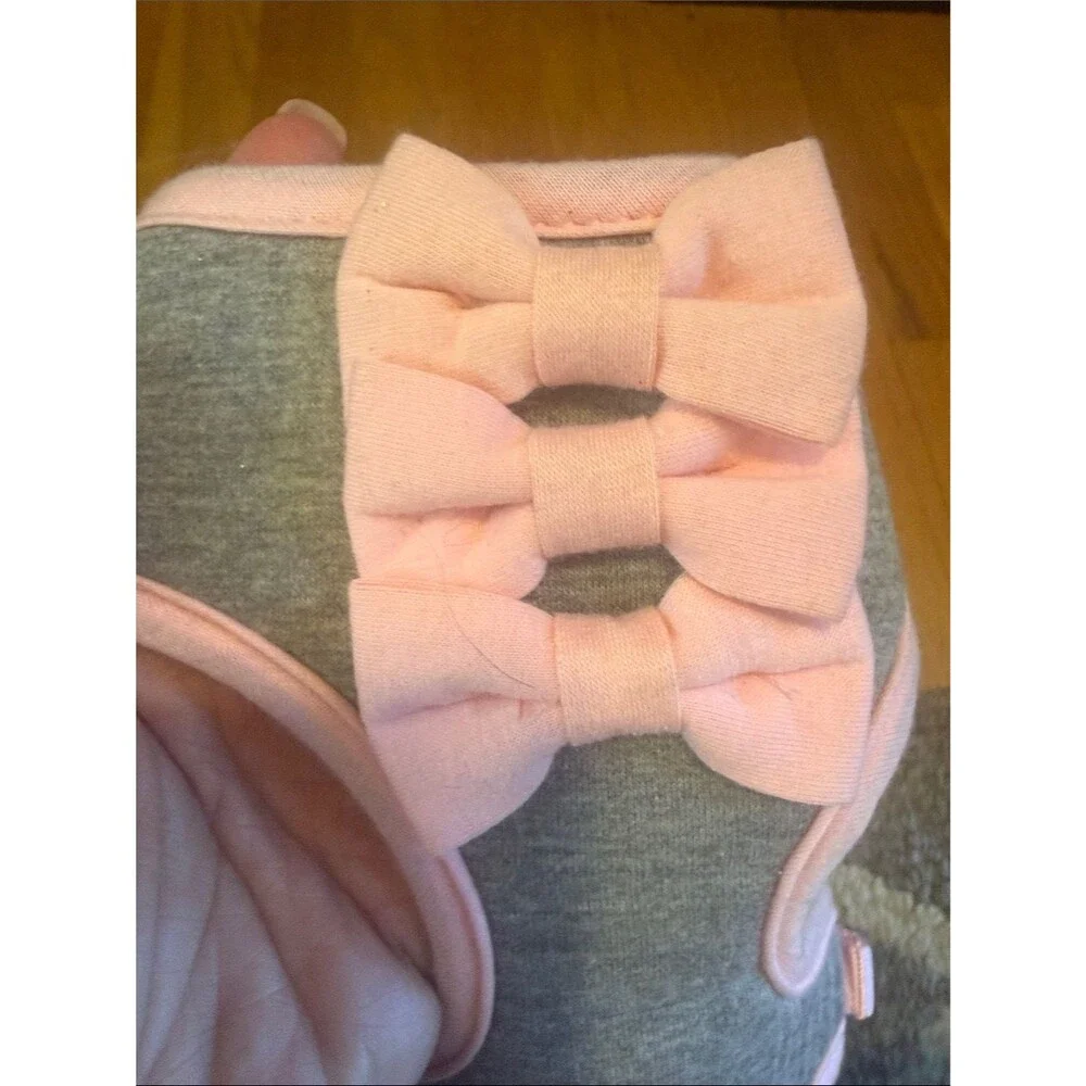 Pink & Gray Adjustable Dog Harness with Triple Bow Soft Mesh Small Pet Vest